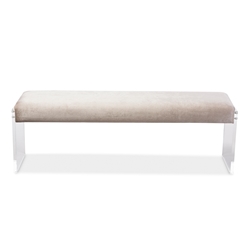 Baxton Studio Hildon Modern and Contemporary Beige Microsuede Fabric Upholstered Lux Bench with Paneled Acrylic Legs